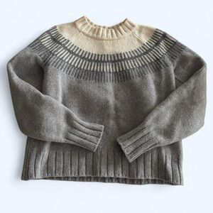 Everlane Cream & Gray Nordic Yoke Wool Crewneck Sweater